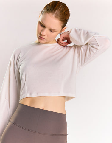 Off White Long-Sleeve Crop-Top