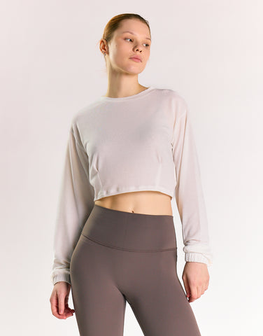 Off White Long-Sleeve Crop-Top