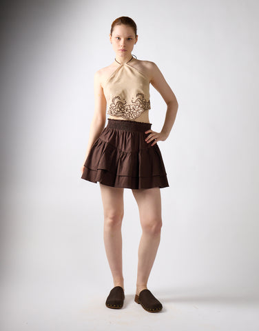 Beige Suedette-Brown Halter-Neck Crop-Top