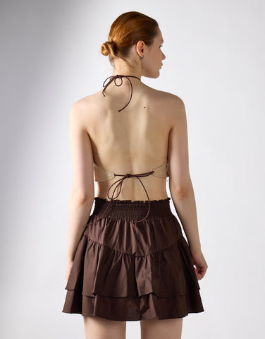 Beige Suedette-Brown Halter-Neck Crop-Top