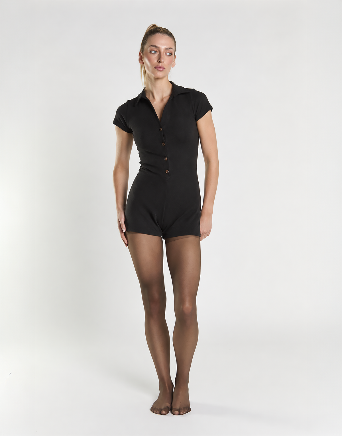 Agon Black Button-Front Playsuit