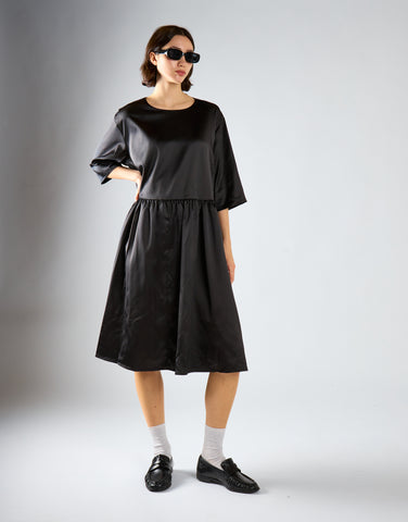 Black-Sateen Scallop-Back Mini-Dress