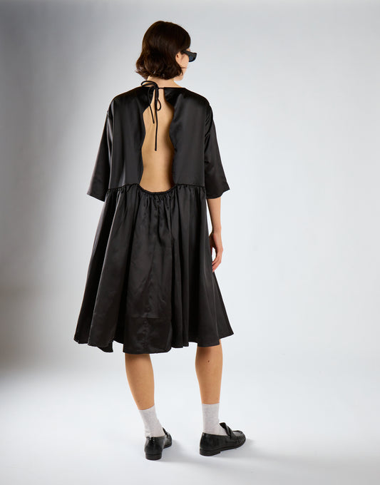 Black-Sateen Scallop-Back Mini-Dress