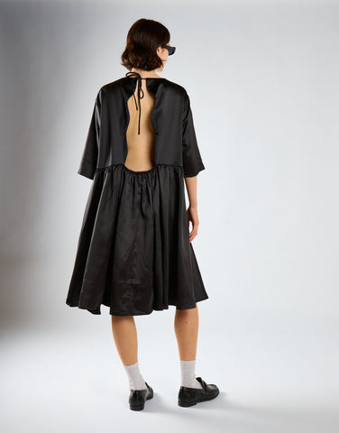 Black-Sateen Scallop-Back Mini-Dress