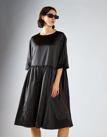 Black-Sateen Scallop-Back Mini-Dress