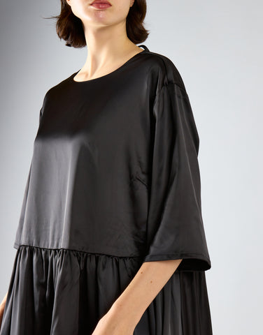 Black-Sateen Scallop-Back Mini-Dress