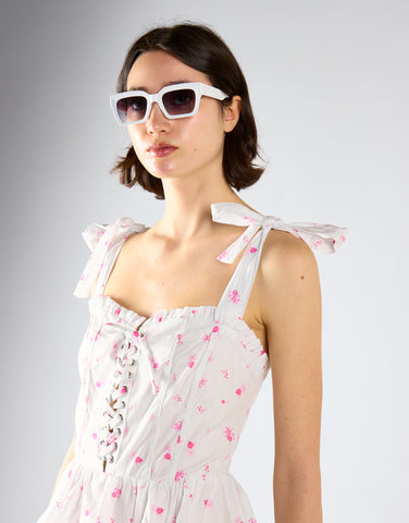 White Pink Floral Tiered Corset Mini Dress