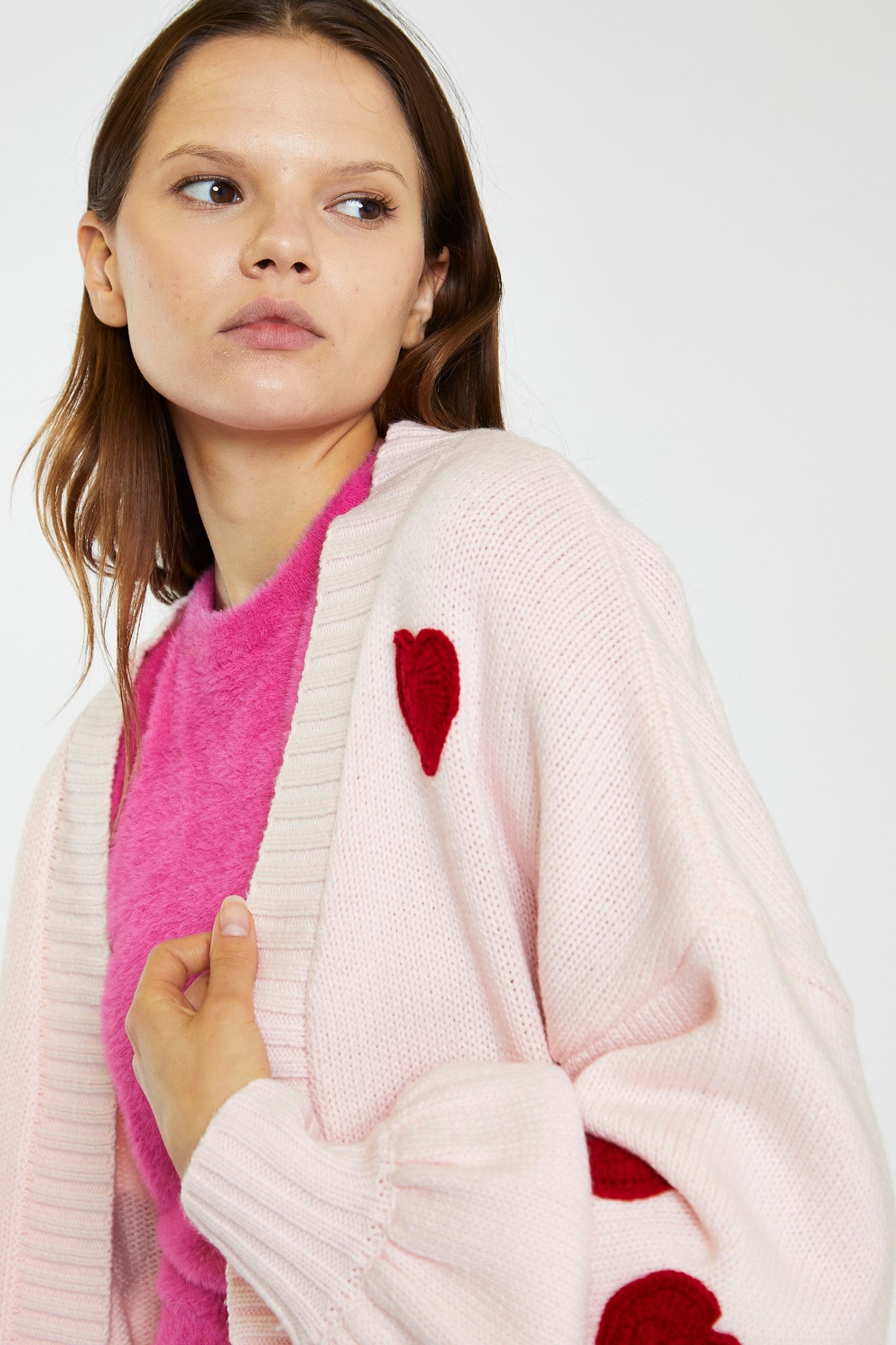 Pink-Red Heart Crochet Cardigan