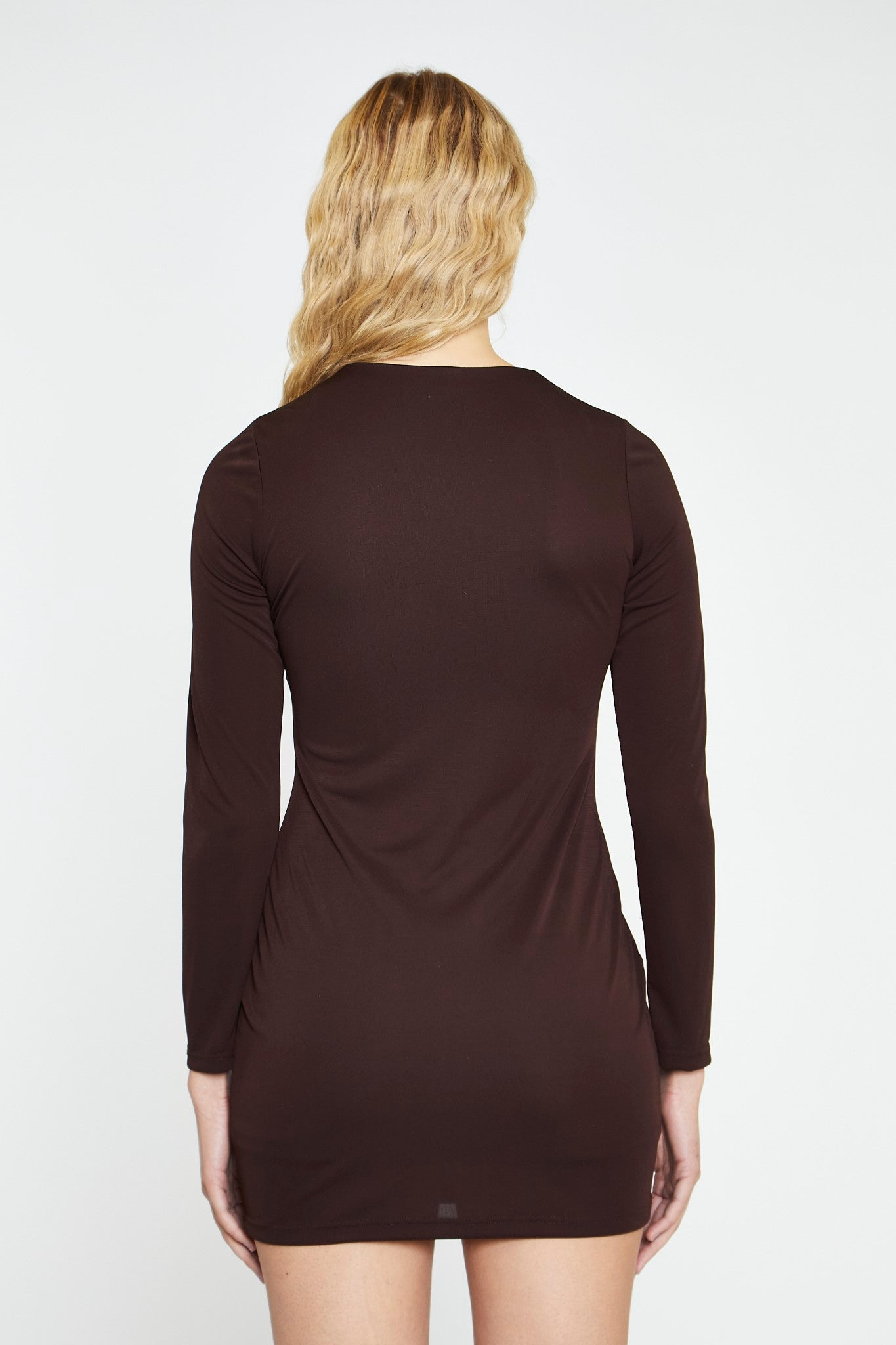 Dark Brown Deep V-neck Mini-Dress