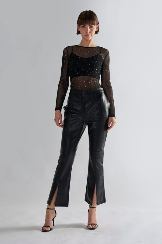 Black PU Flared Trousers