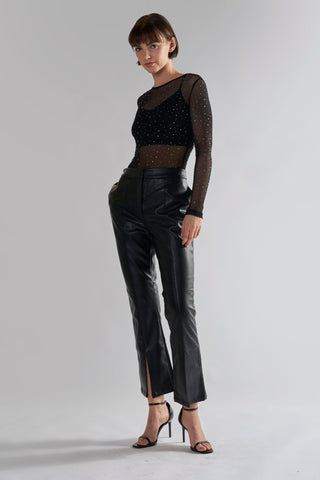Black PU Flared Trousers