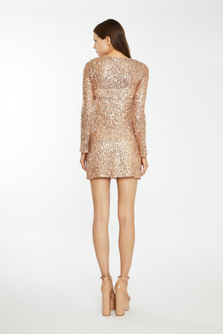 Rose-Gold Sequin Mesh Mini-Dress