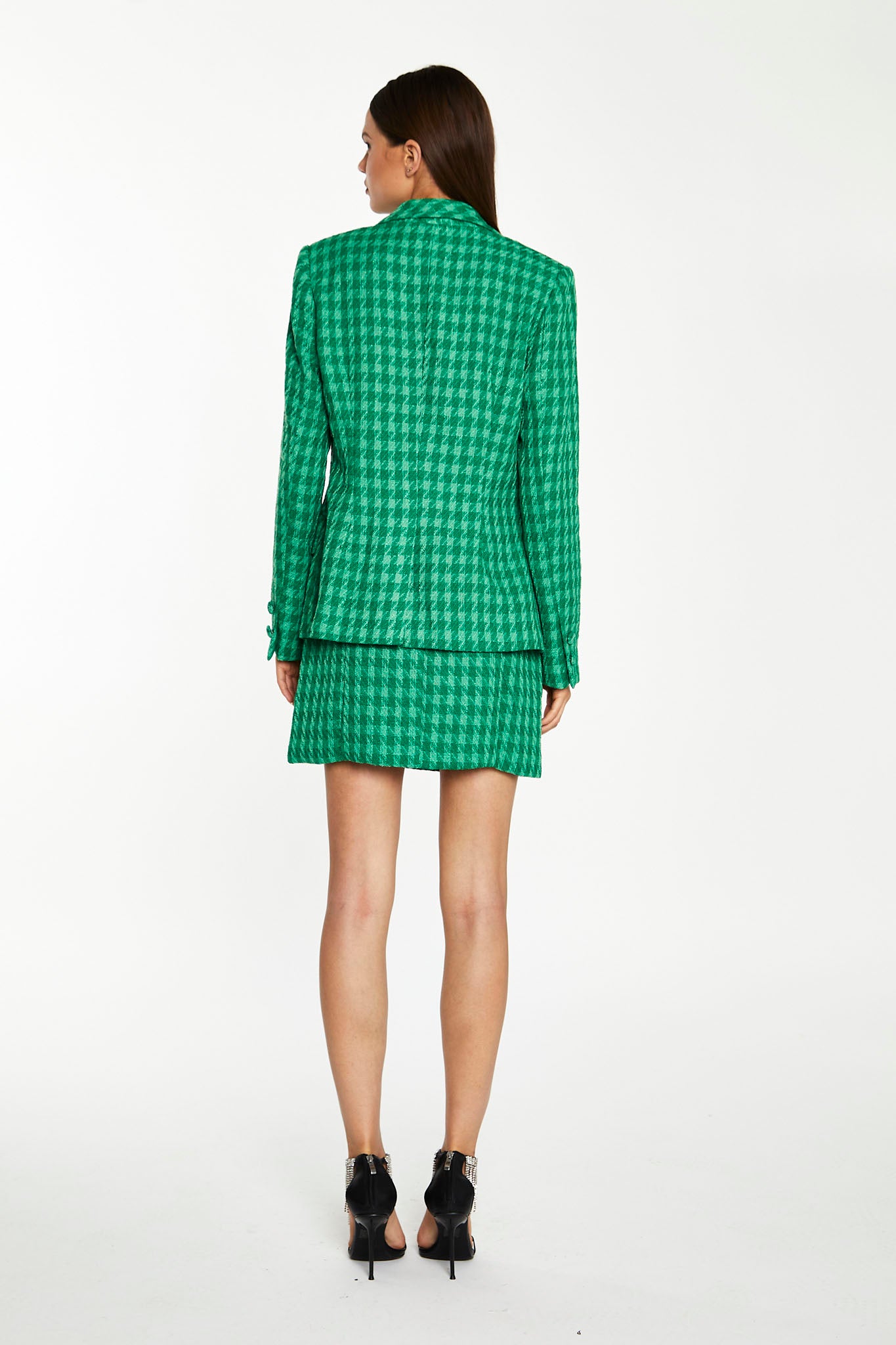 Green Tonal Houndstooth Fitted Blazer