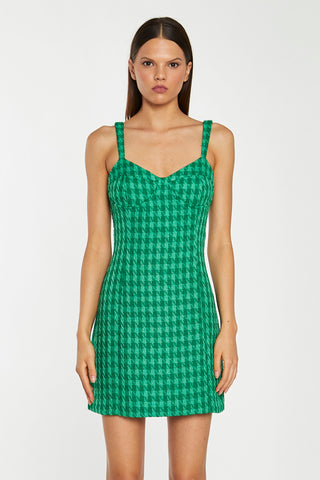 Green Tonal Houndstooth Tailored Mini-Dress