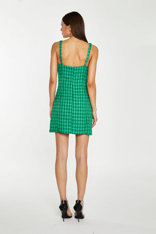 Green Tonal Houndstooth Tailored Mini-Dress