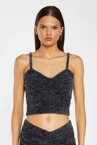 Black-Silver Tinsel Knitted Cami Crop-Top