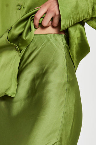 Dark-Apple Green Bias-Cut Midi-Skirt