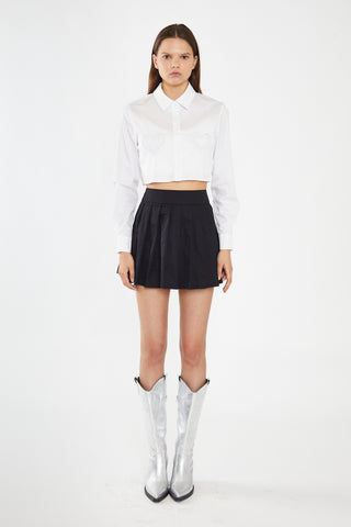 White Heart Cut-Out Crop-Shirt