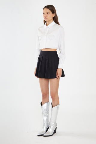 White Heart Cut-Out Crop-Shirt