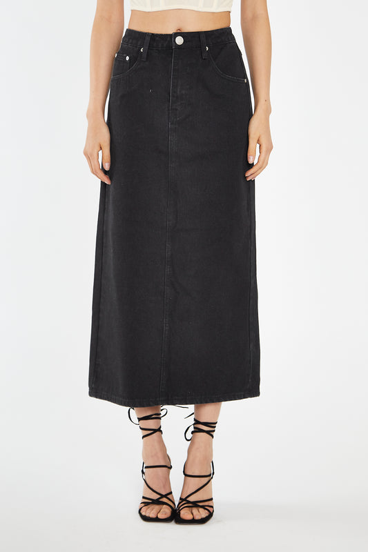 Washed Black Straight-Fit Maxi-Skirt