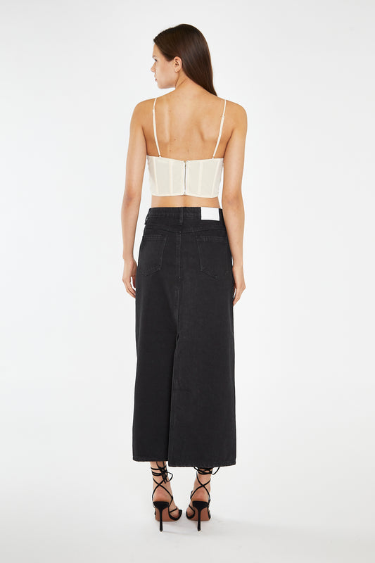 Shape Black Glitter Mesh Stripe Split Maxi Skirt