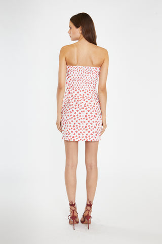White-Red Daisy Fitted Bandeau Mini-Dress