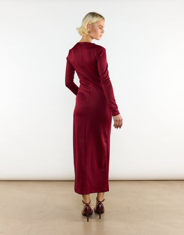 Burgundy Long Sleeve Bodycon Maxi Dress