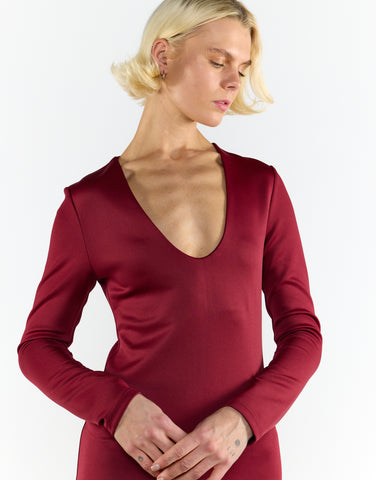Burgundy Long Sleeve Bodycon Maxi Dress
