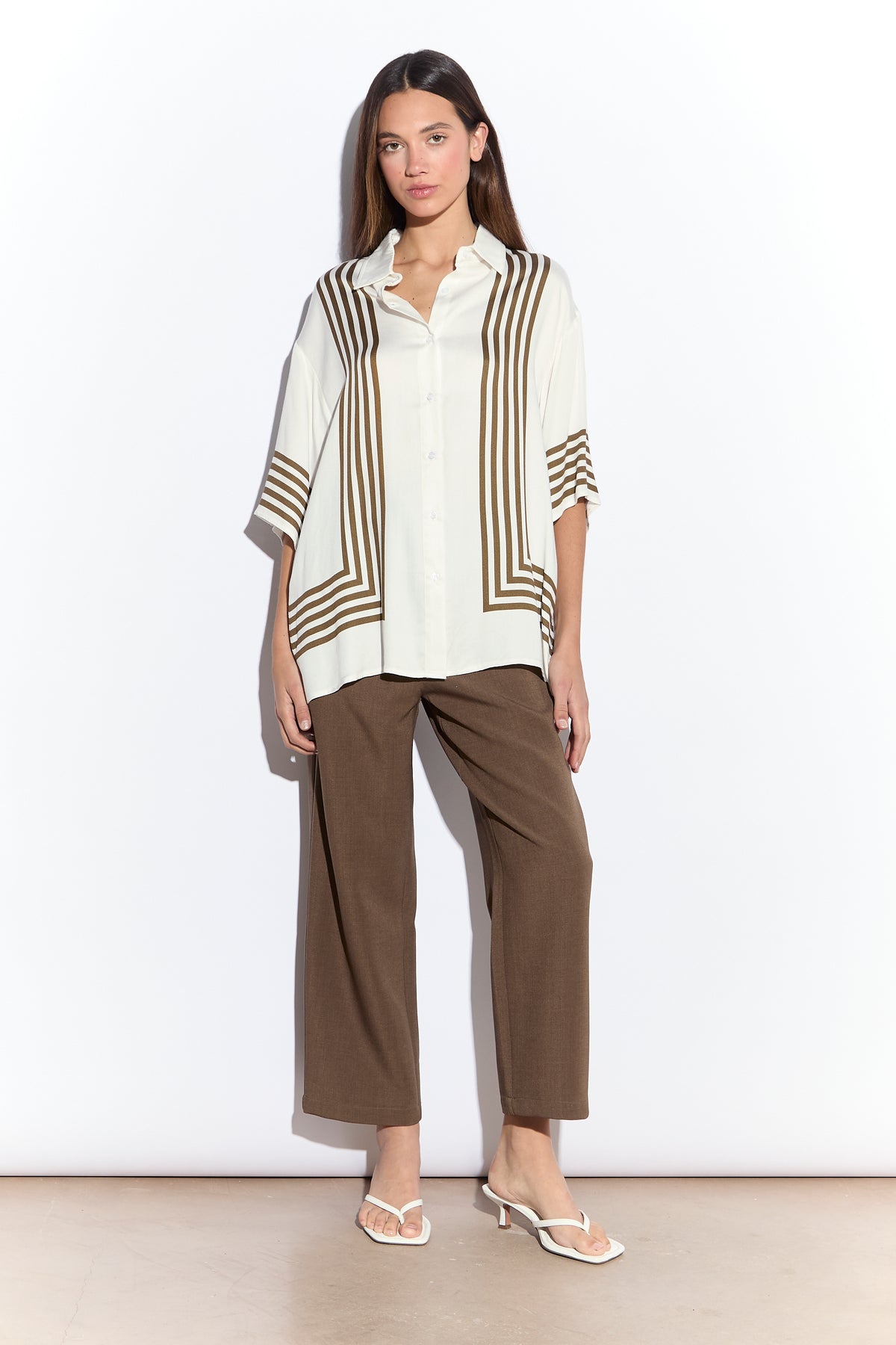 Khaki Brown Slim Fit Cropped Trousers