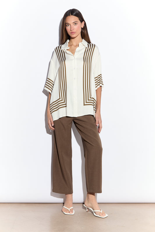 Khaki Brown Slim Fit Cropped Trousers