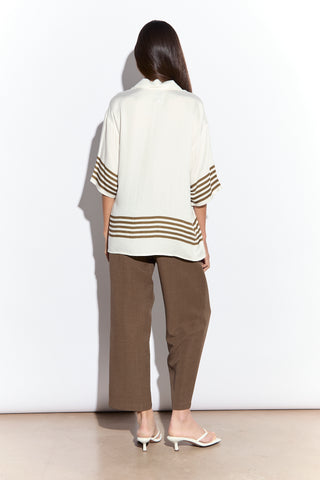 Khaki Brown Slim Fit Cropped Trousers