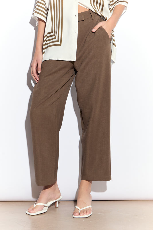 Khaki Brown Slim Fit Cropped Trousers