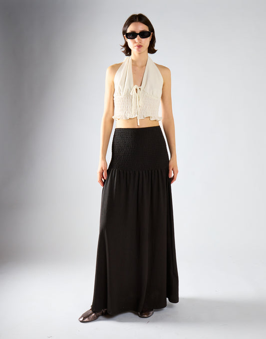 White Fleck Smocked Halter Top