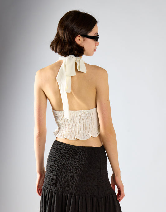 White Fleck Smocked Halter Top