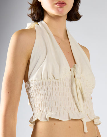 White Fleck Smocked Halter Top