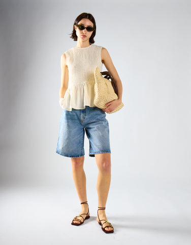 White Smocked Peplum Top