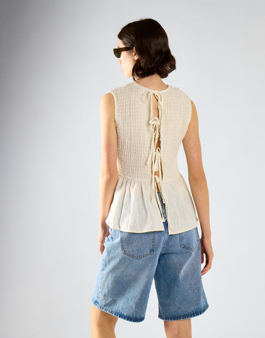 White Smocked Peplum Top