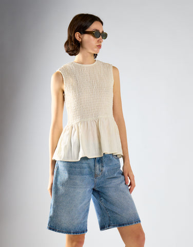 White Smocked Peplum Top