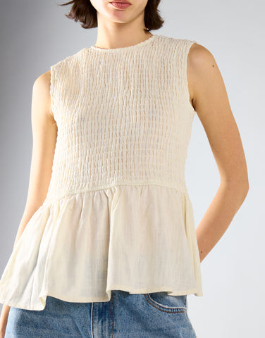 White Smocked Peplum Top