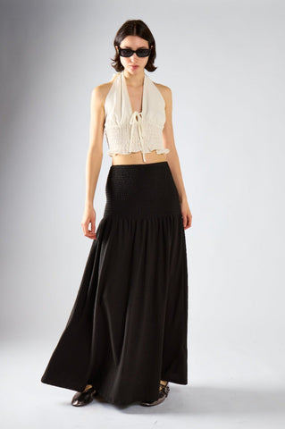 Black Crinkle Drop Waist Maxi Skirt