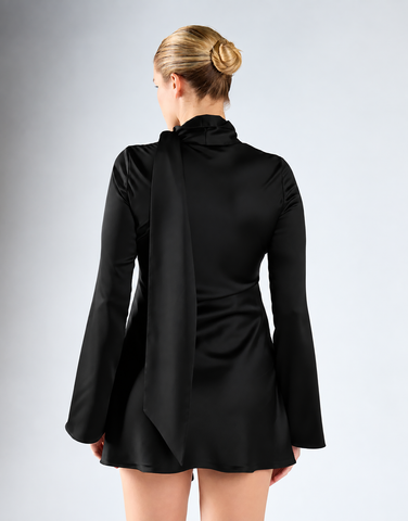 Black Long-Sleeves Scarf Detail Mini Dress