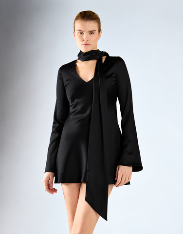 Black Long-Sleeves Scarf Detail Mini Dress