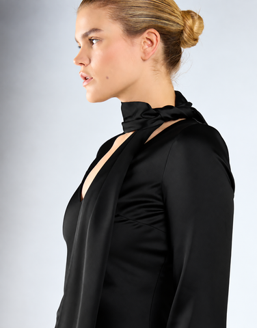 Black Long-Sleeves Scarf Detail Mini Dress