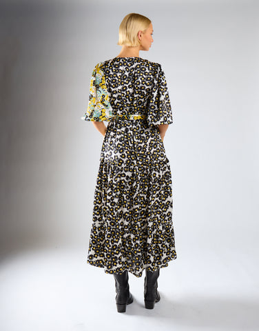 Glamorous Mono Mustard Floral Wrap Front Tiered Midaxi Dress