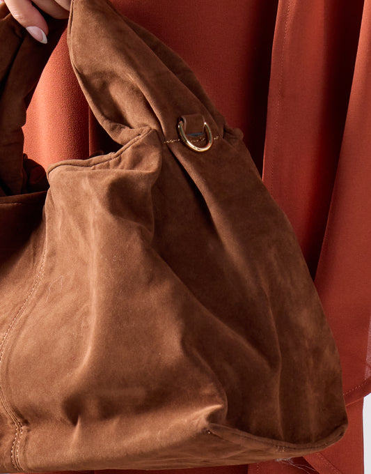 Faux suede slouchy bag - Dark Brown