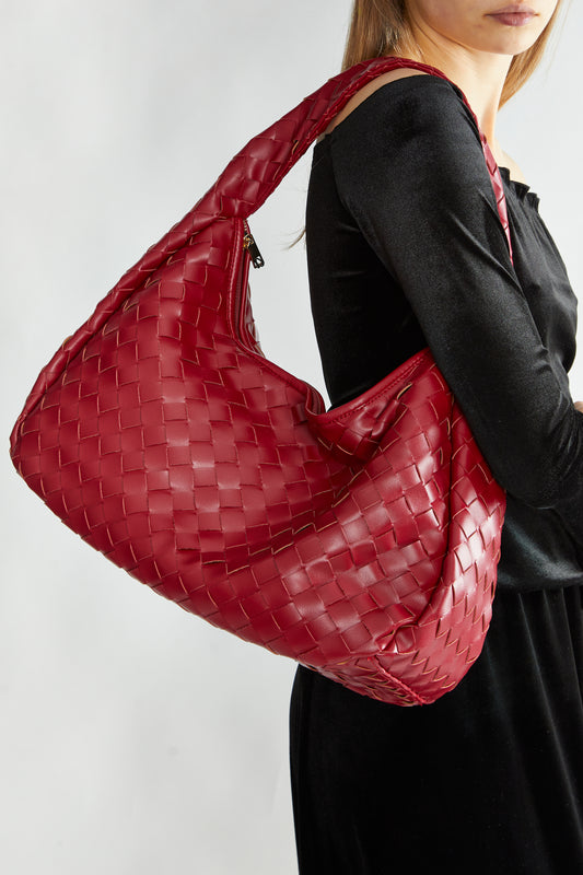 Dark Red Woven Shoulder-Bag