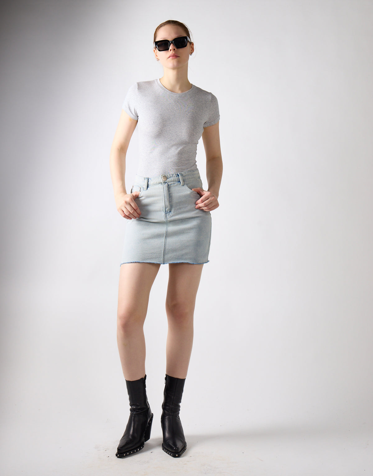 Bleach Wash Denim Mini-Skirt