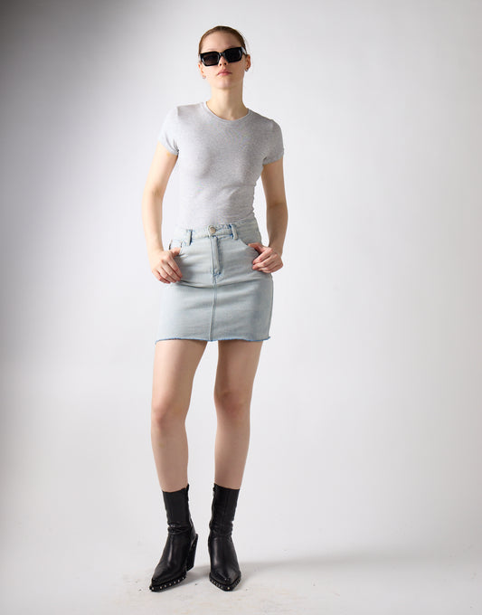 Bleach Wash Denim Mini-Skirt