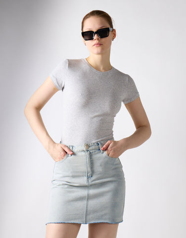 Bleach Wash Denim Mini-Skirt