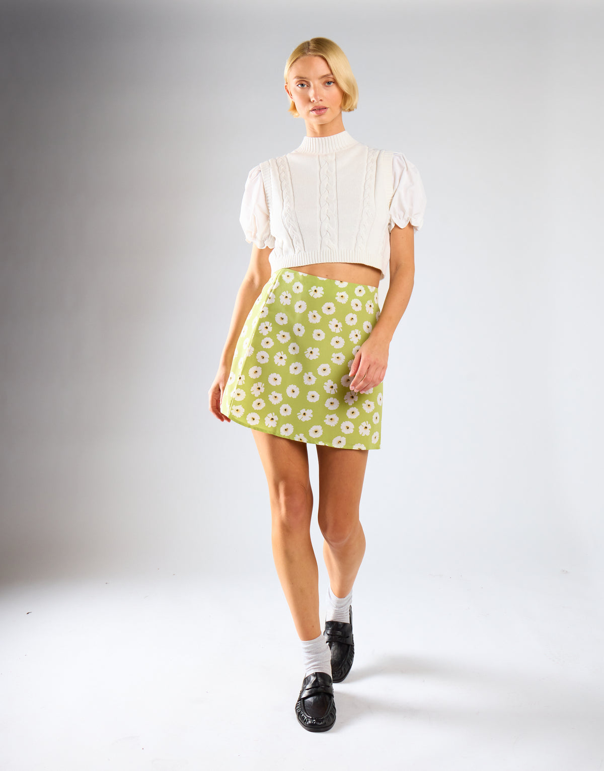 Glamorous Care Olive Green Flower Mini Skirt